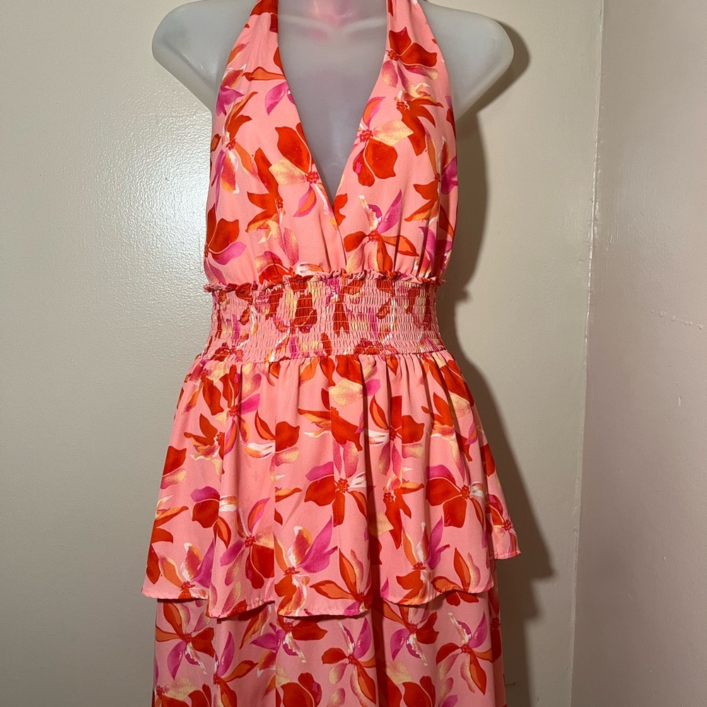 Floral Pink Backless Dress